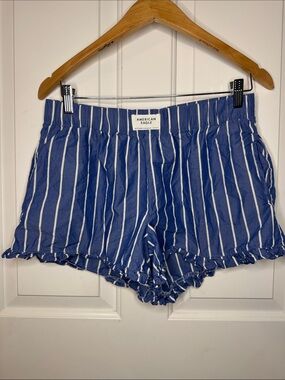 American Eagle Outfitters Blue and White Striped High Waist Ruffle Shorts